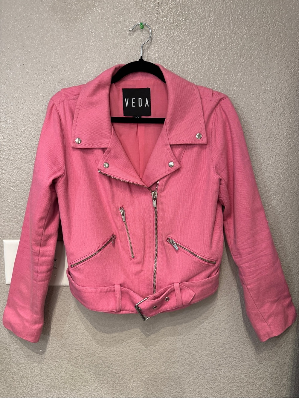 Veda Bubblegum Pink Moto Jacket with Belt